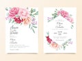 Beautiful wedding invitation card template set of flowers arrangements and floral frame. Elegant botanic decoration background of Royalty Free Stock Photo