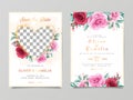 Beautiful wedding invitation card template set with image and watercolor flowers decoration Royalty Free Stock Photo