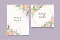 Beautiful wedding invitation card with watercolor floral and leaves