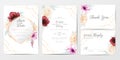 Beautiful wedding invitation cards template set with watercolor flowers Royalty Free Stock Photo