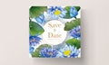 Beautiful watercolor blue lotus flower invitation card