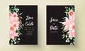 Romantic watercolor wedding invitation card template with peach flower