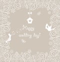 Beautiful wedding lacy card with lovely birds