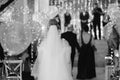 Beautiful wedding and a long white dress.Black-and-white photo.Jewish wedding.