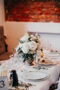 Beautiful wedding reception. Table arrangement. Royalty Free Stock Photo