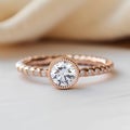 Beautiful wedding ring with diamonds on a white background close-up