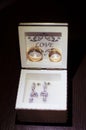 Beautiful Wedding Rings and Earrings in Wedding Box