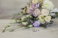 Wedding rose flower bouquet and rings Royalty Free Stock Photo