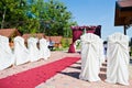 Beautiful wedding set of chairs decoration in the outdoor ceremony Royalty Free Stock Photo