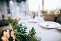 Beautiful wedding table decoration in white Royalty Free Stock Photo