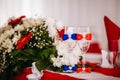 Beautiful wedding table decorations with unique floral compositions Royalty Free Stock Photo