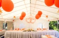 Beautiful wedding table decorations with unique floral compositions and balloons Royalty Free Stock Photo