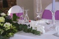 Beautiful wedding table set with purple decorations and lavender Royalty Free Stock Photo
