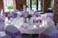 Beautiful wedding table set with purple decorations and lavender Royalty Free Stock Photo