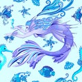 Mermaid Purple Fairy Creature Seamless Pattern Vector Textile Design Royalty Free Stock Photo