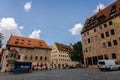 Beautiful well-groomed streets of old town. View of historical center of Nuremberg, Franconia, Bavaria