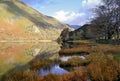 Beautiful Welsh Mountains reflected in a still waters of lake Llyn Gwynant Royalty Free Stock Photo