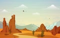 Beautiful Western Desert Landscape with Sky Rock Cliff Mountain Vector Illustration Royalty Free Stock Photo