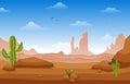 Beautiful Western Desert Landscape With Sky Rock Cliff Mountain Vector Illustration