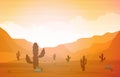 Beautiful Western Desert Landscape with Sky Rock Cliff Mountain Vector Illustration