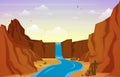 Beautiful Western Desert Landscape With Sky Rock Cliff Mountain Vector Illustration