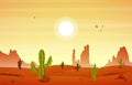 Beautiful Western Desert Landscape with Sky Rock Cliff Mountain Vector Illustration