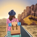 Beautiful Western landscape with traveler woman standing