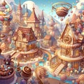 A beautiful whimsical chocolate village, house of chocolate, cute and mysterious elements, fantasy art, dreamlike, walllpaper