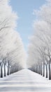 A white avenue trees going into white avenue in the distance white sky Generative AI Royalty Free Stock Photo