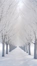 A white avenue trees going into white avenue in the distance white sky Generative AI Royalty Free Stock Photo