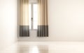 Beautiful White and Bright Room with Sun Light Passing Through, Decorated with Brown Curtain Royalty Free Stock Photo