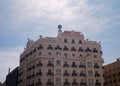 Beautiful white building against blue sky at Calle Gran Via, Madrid, Spain Royalty Free Stock Photo