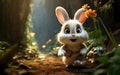 Beautiful white bunny with brown eyes, covered in dirt, Generative Ai