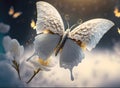 beautiful white butterfly flying and Jasmine flowers. Royalty Free Stock Photo