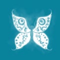 A beautiful white butterfly with smoke on a turquoise deep background for your designs and ideas