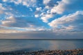 Beautiful white clouds on blue sky over calm sea Royalty Free Stock Photo