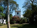 Beautiful Old Church against winter blue sky background. Royalty Free Stock Photo