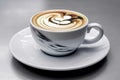 A beautiful white cup of delicious coffee on a saucer, food and beverage photography. Generative AI