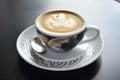 A beautiful white cup of delicious coffee on a saucer, food and beverage photography. Generative AI