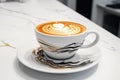 A beautiful white cup of delicious coffee on a saucer, food and beverage photography. Generative AI