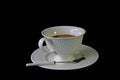 Beautiful white cup of hot caffee with saucer and spoon Royalty Free Stock Photo