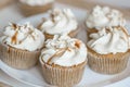 Beautiful white cupcakes on a white plate