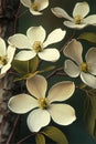 Beautiful white dogwood flowers on a dark background. 3d rendering