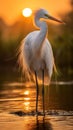 beautiful white egret stand in the water at sunset Royalty Free Stock Photo