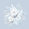 Beautiful White Flowers Isolated On Grey Background Silhouette Floral Decoration Element Royalty Free Stock Photo