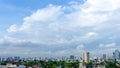 Beautiful white fluffy cloud formation on vivid blue sky in a sunny day above big city, view from rooftop a part of Bangkok Royalty Free Stock Photo