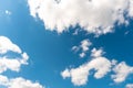 Beautiful white fluffy clouds slowly float against the blue sky on a warm sunny summer day. Timelapse video of cloud movement high