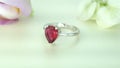 Beautiful White Gold Solitair Red Diamond Ring paved with stones