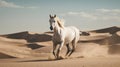 Beautiful white horse in desert. Illustration AI Generative Royalty Free Stock Photo