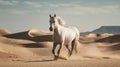 Beautiful white horse in desert. Illustration AI Generative Royalty Free Stock Photo